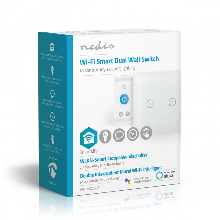 Nedis SmartLife Wall Switch | Dual | Wall Mount | 1000 W | Android™ / IOS | Glass | White