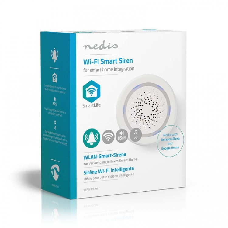 Nedis SmartLife Siren | Mains Powered | 8 Sounds | 85 dB | Android™ / IOS | White