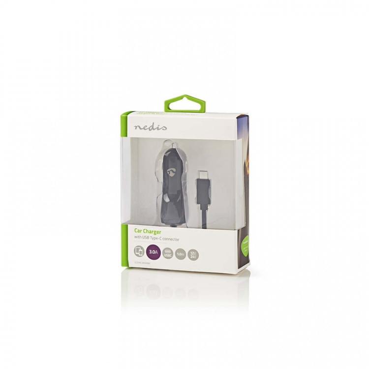 Nedis Car Charger | 1x 3.0 A | Number of outputs: 1 | USB-C™ (Fixed) Cable | 1.00 m | Single Voltage Output