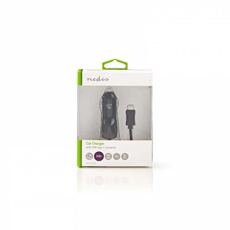 Nedis Car Charger | 1x 3.0 A | Number of outputs: 1 | USB-C™ (Fixed) Cable | 1.00 m | Single Voltage Output