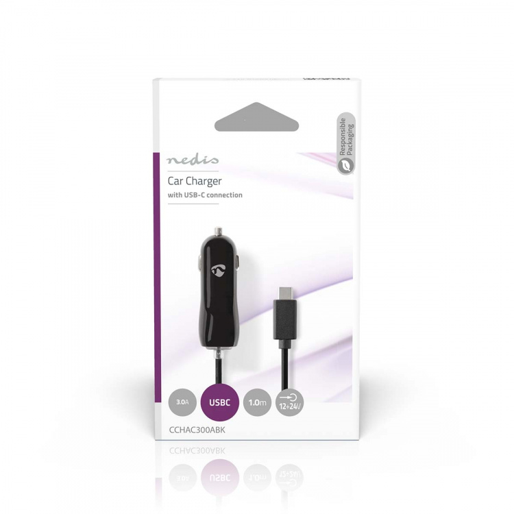 Nedis Car Charger | 1x 3.0 A | Number of outputs: 1 | USB-C™ (Fixed) Cable | 1.00 m | Single Voltage Output