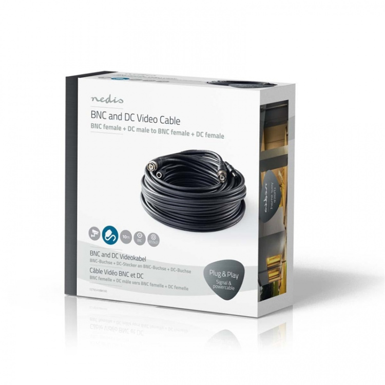 Nedis CCTV Security Cable | BNC / DC | 10.0 m | Round | PVC | Black | Gift Box Nedis CCTV Security Cable | BNC / DC | 10.0 m | Round | PVC | Black | Gift Box