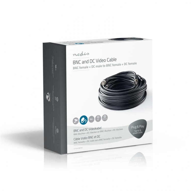Nedis CCTV Security Cable | BNC / DC | 10.0 m | Round | PVC | Black | Gift Box Nedis CCTV Security Cable | BNC / DC | 10.0 m | Round | PVC | Black | Gift Box