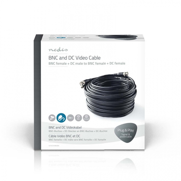Nedis CCTV Security Cable | BNC / DC | 20.0 m | Round | PVC | Black | Gift Box Nedis CCTV Security Cable | BNC / DC | 20.0 m | Round | PVC | Black | Gift Box