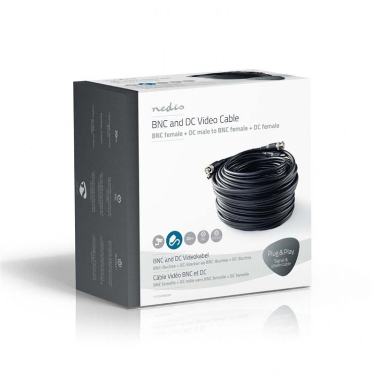 Nedis CCTV Security Cable | BNC / DC | 20.0 m | Round | PVC | Black | Gift Box Nedis CCTV Security Cable | BNC / DC | 20.0 m | Round | PVC | Black | Gift Box