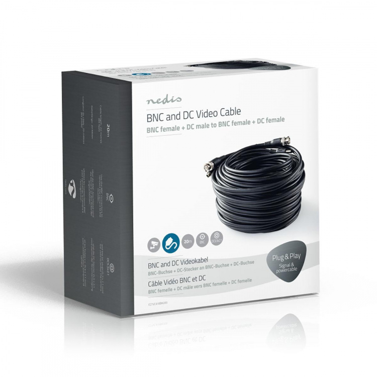 Nedis CCTV Security Cable | BNC / DC | 20.0 m | Round | PVC | Black | Gift Box Nedis CCTV Security Cable | BNC / DC | 20.0 m | Round | PVC | Black | Gift Box