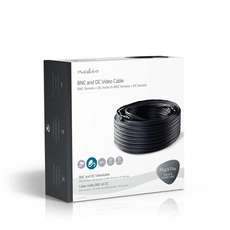 Nedis CCTV Security Cable | BNC / DC | 50.0 m | Round | PVC | Black | Gift Box Nedis CCTV Security Cable | BNC / DC | 50.0 m | Round | PVC | Black | Gift Box