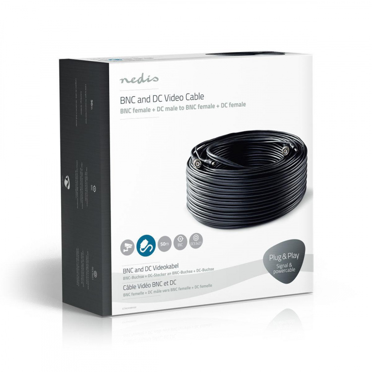 Nedis CCTV Security Cable | BNC / DC | 50.0 m | Round | PVC | Black | Gift Box Nedis CCTV Security Cable | BNC / DC | 50.0 m | Round | PVC | Black | Gift Box