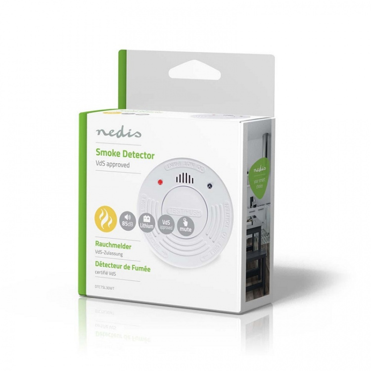 Nedis Smoke Alarm | Battery Powered | Battery life up to: 10 year | EN 14604 | With pause button | With test button | 85 dB | ABS | White