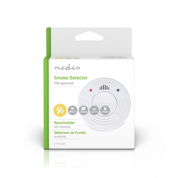 Nedis Smoke Alarm | Battery Powered | Battery life up to: 10 year | EN 14604 | With pause button | With test button | 85 dB | ABS | White