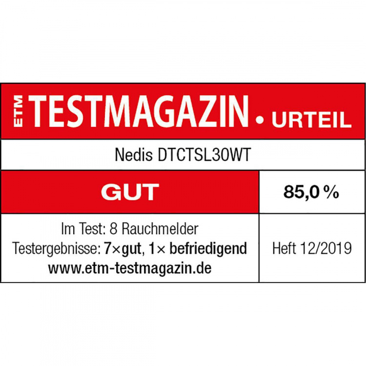 Nedis Smoke Alarm | Battery Powered | Battery life up to: 10 year | EN 14604 | With pause button | With test button | 85 dB | ABS | White