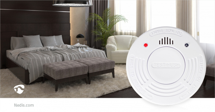 Nedis Smoke Alarm | Battery Powered | Battery life up to: 10 year | EN 14604 | With pause button | With test button | 85 dB | ABS | White