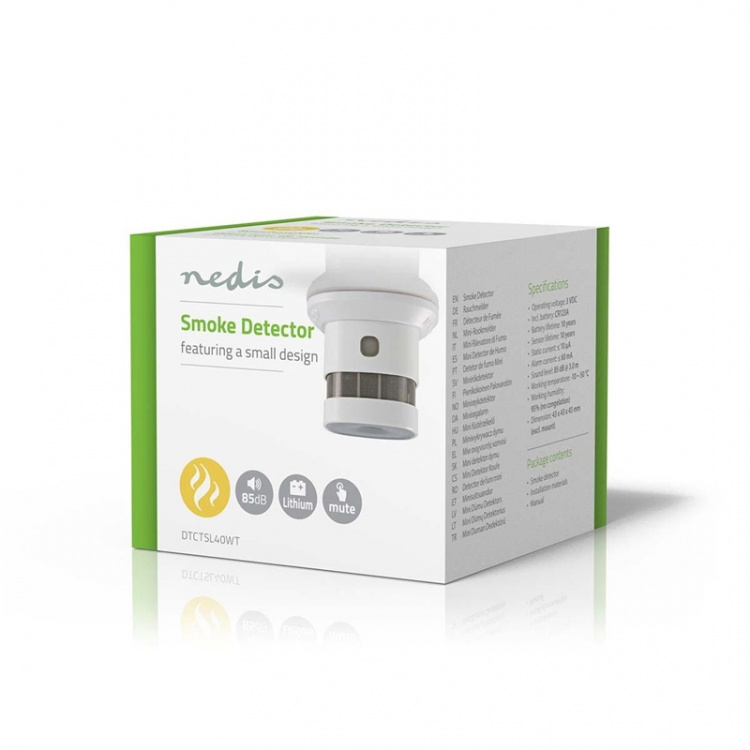 Nedis Smoke Alarm | Battery Powered | Battery life up to: 10 year | EN 14604 | With pause button | With test button | 85 dB | ABS | White