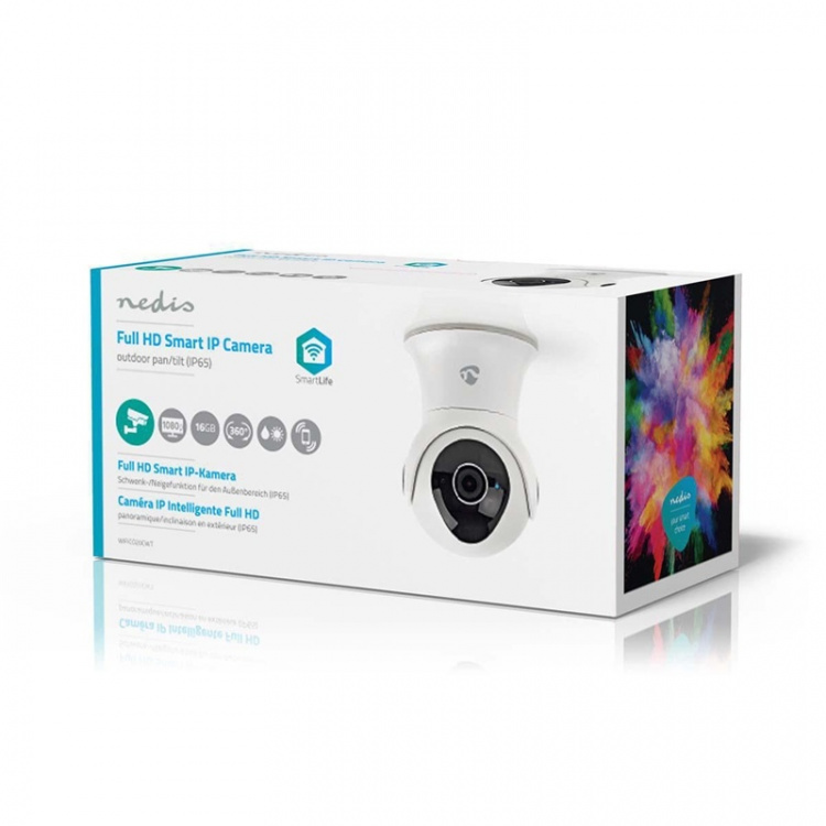Nedis SmartLife Outdoor Camera | Full HD 1080p | Pan tilt | IP65 | Cloud Storage (optional) / Internal 16GB | 12 V DC | With motion sensor | Night vision | White