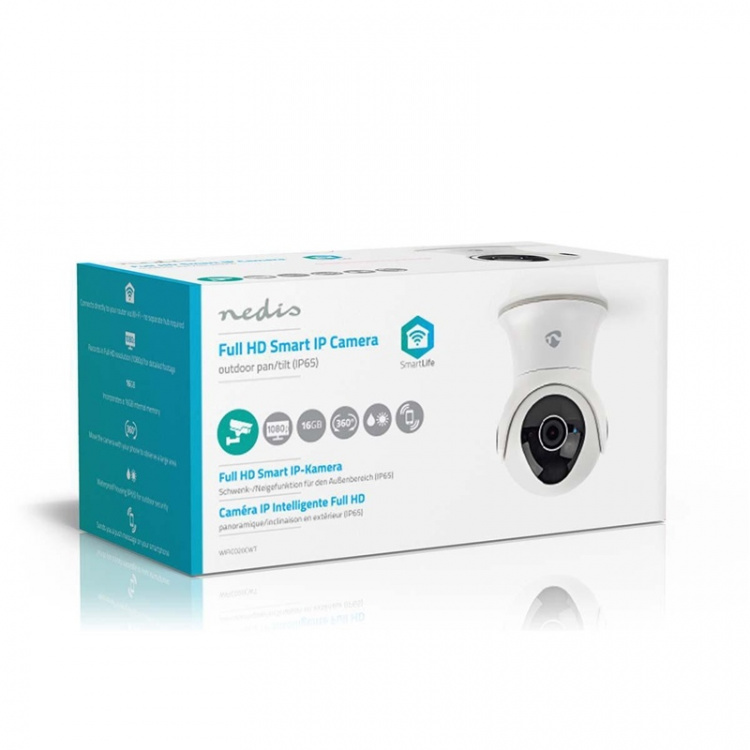 Nedis SmartLife Outdoor Camera | Full HD 1080p | Pan tilt | IP65 | Cloud Storage (optional) / Internal 16GB | 12 V DC | With motion sensor | Night vision | White