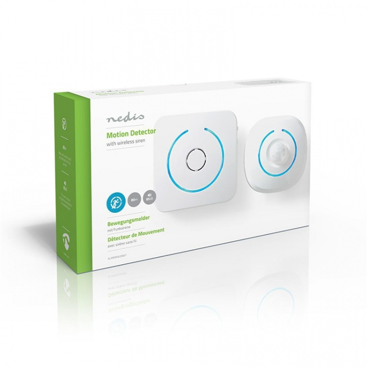 Nedis Motion Detection Alarm | Battery Powered | 6x AA/LR6 | 85 dB | Detector range: 6 m | Wall | Blue / White