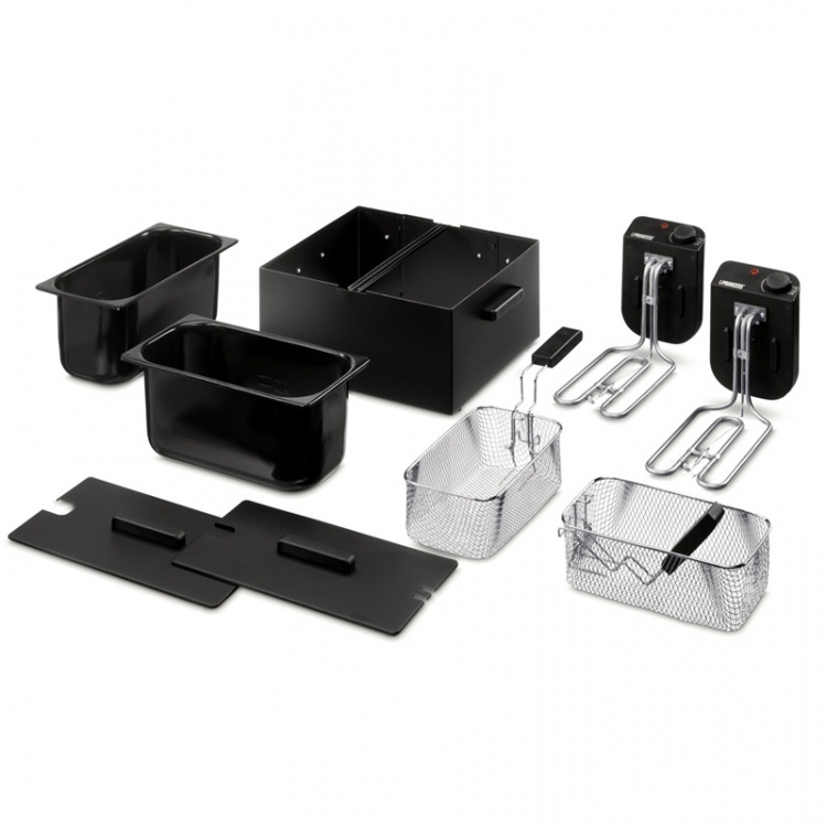 <p><strong>A double fryer with extra volume: 2x3 liters, with two cooling zones.</strong></p><p>The cooling zones ensure that leftovers do not stick: for better taste and less odor! The temperature can be regulated separately. Two inner pans ensure that d <p><strong>A double fryer with extra volume: 2x3 liters, with two cooling zones.</strong></p><p>The cooling zones ensure that leftovers do not stick: for better taste and less odor! The temperature can be regulated separately. Two inner pans ensure that d