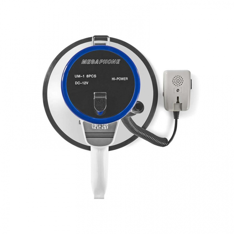 Nedis Megaphone | Maximum range: 1500 m | Volume control: 120 dB | Detachable Microphone | Built-in siren | Shoulder strap | Blue / White Nedis Megaphone | Maximum range: 1500 m | Volume control: 120 dB | Detachable Microphone | Built-in siren | Shoulder strap | Blue / White
