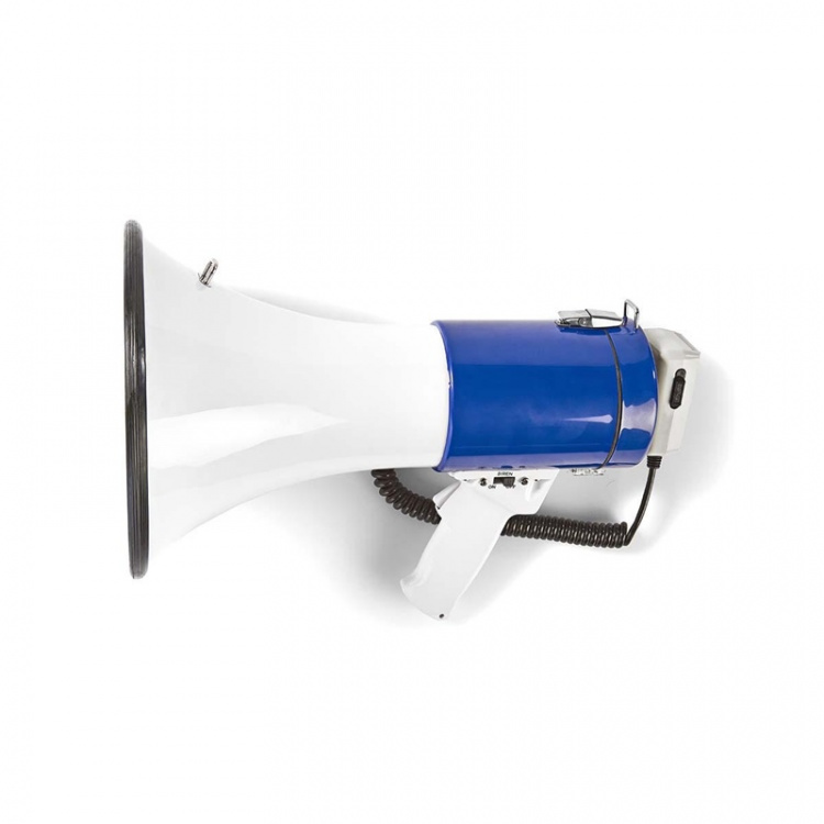 Nedis Megaphone | Maximum range: 1500 m | Volume control: 120 dB | Detachable Microphone | Built-in siren | Shoulder strap | Blue / White Nedis Megaphone | Maximum range: 1500 m | Volume control: 120 dB | Detachable Microphone | Built-in siren | Shoulder strap | Blue / White
