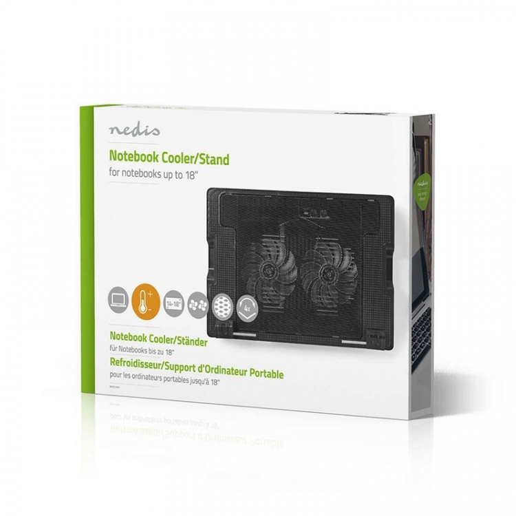 Nedis Notebook Stand | Number of fans: 2 | USB Powered | Number of angles: 4 | 18 