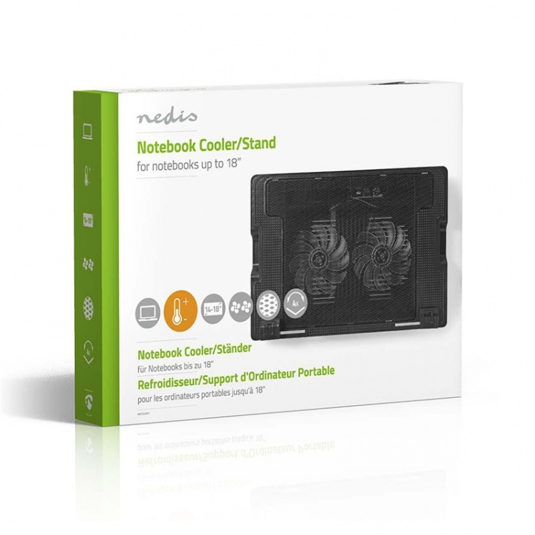 Nedis Notebook Stand | Number of fans: 2 | USB Powered | Number of angles: 4 | 18 