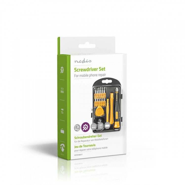 Nedis Phone/tablet repair set | 17-in-1 | PC / Smartphone / Tablet | Philips bits | Slotted bits | Pentalobe bits | Tri-wing bits Nedis Phone/tablet repair set | 17-in-1 | PC / Smartphone / Tablet | Philips bits | Slotted bits | Pentalobe bits | Tri-wing bits