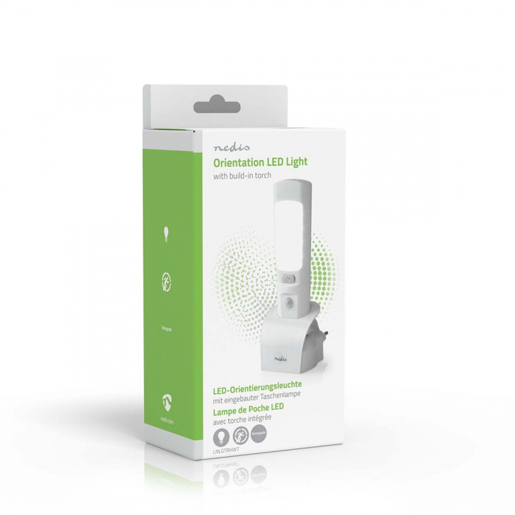 Nedis Orientation LED Light and Torch | Mains Powered | 220 - 240 V AC 50 Hz | 1.30 W | Rechargeable | Rated luminous flux: 37 lm | Light range: 3 m | Beam angle: 71 ° | LED Torch