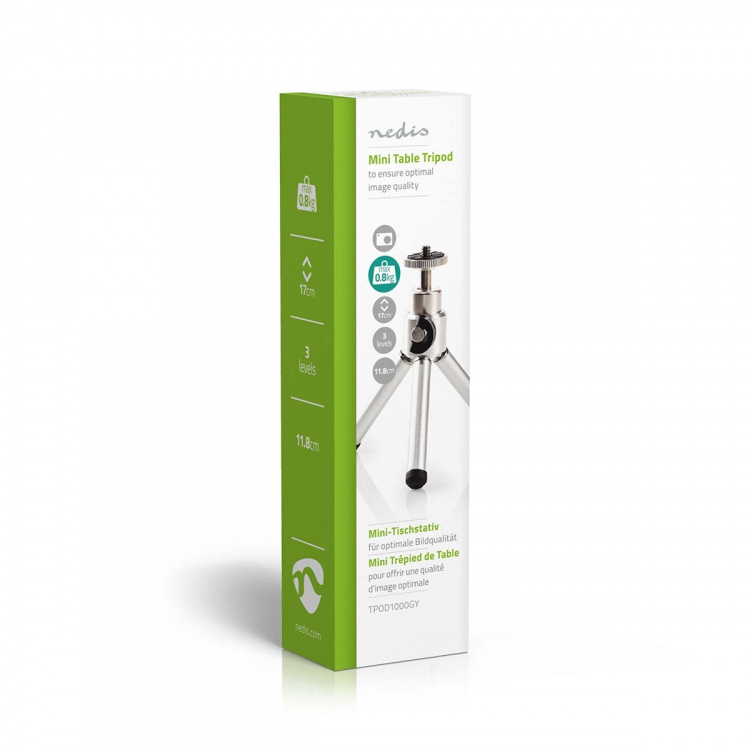 Nedis Tripod | Maximum load capacity: 0.8 kg | Minimum working height: 11 cm | Maximum working height: 14.5 cm | 1 Segment | Ball Head | Travel bag included | ABS / Steel | Silver Nedis Tripod | Maximum load capacity: 0.8 kg | Minimum working height: 11 cm | Maximum working height: 14.5 cm | 1 Segment | Ball Head | Travel bag included | ABS / Steel | Silver