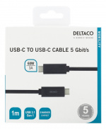 DELTACO USB-C to USB-C cable, 1m, 3A, USB 3.1 Gen, E-Marker, black