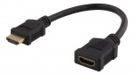 DELTACO Flexible HDMI adapter, 0,2m, HDMI M/F, UHD, black