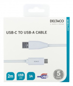 DELTACO USB-C to USB-A cable, 2m, 3A, USB 2.0, white