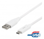 DELTACO USB-C to USB-A cable, 1m, 3A, USB 2.0, white