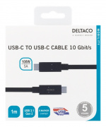 DELTACO USB-C to USB-C cable, 1m, 10Gbps, 100W 5A, USB 3.1 Gen 2, E-Ma DELTACO USB-C to USB-C cable, 1m, 10Gbps, 100W 5A, USB 3.1 Gen 2, E-Ma
