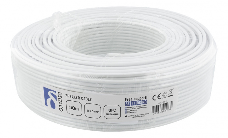 DELTACO 2x15mm Speaker cable, 50m, OFC pure copper, white DELTACO 2x15mm Speaker cable, 50m, OFC pure copper, white