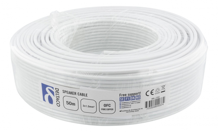 DELTACO 2x15mm Speaker cable, 50m, OFC pure copper, white DELTACO 2x15mm Speaker cable, 50m, OFC pure copper, white