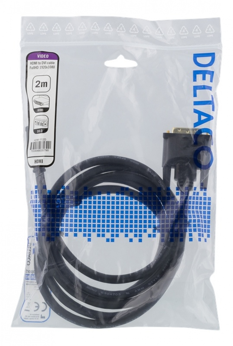 DELTACO HDMI to DVI cable, 2m, Full HD, black