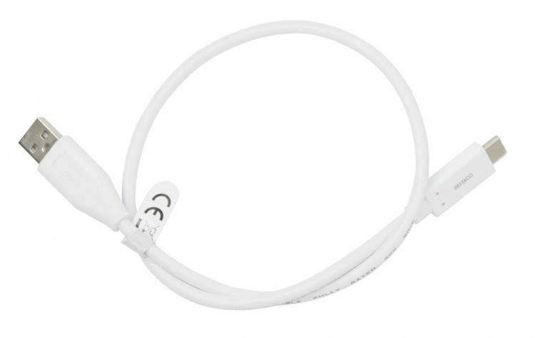 DELTACO USB-C to USB-A cable, 0.5m, 3A, USB 2.0, white