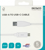 DELTACO USB-C to USB-A cable, 0.5m, 3A, USB 2.0, white