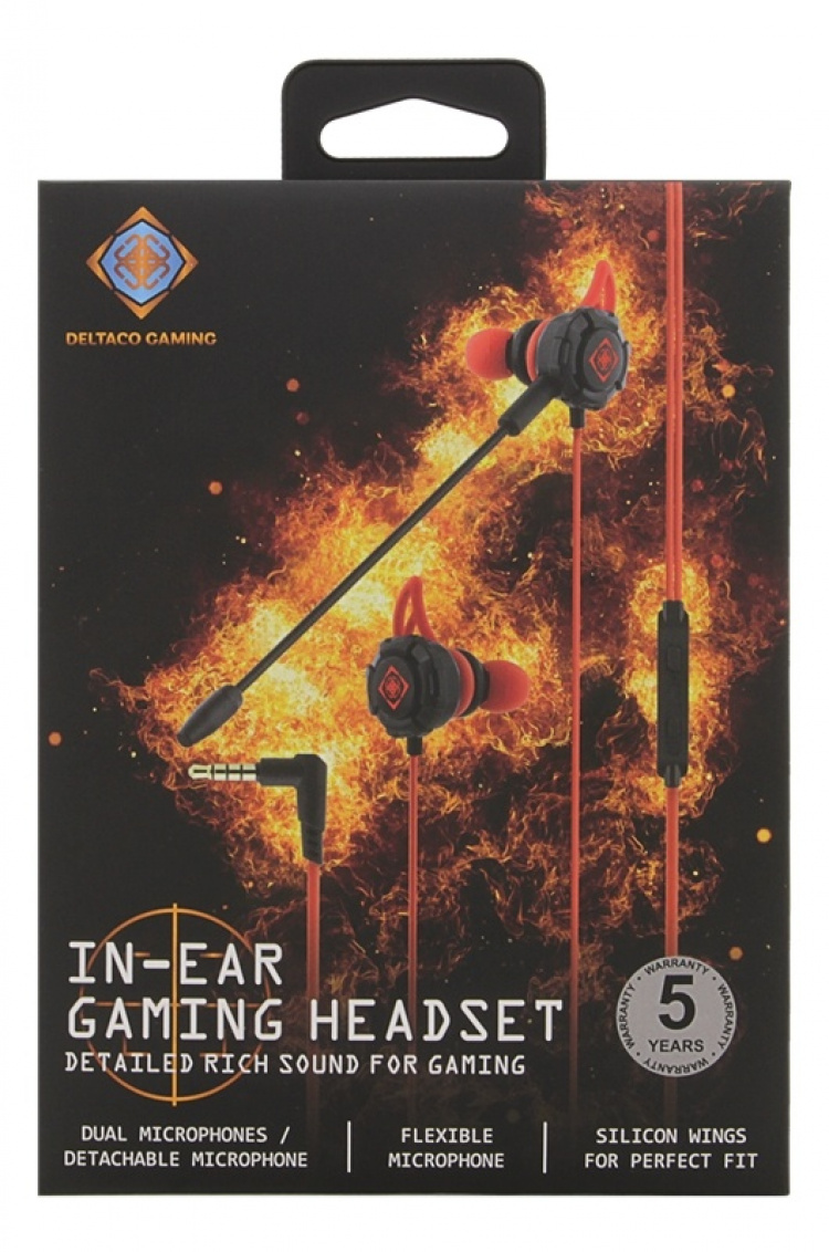 DELTACO GAMING In-ear headset with detachable microphone and earwings
