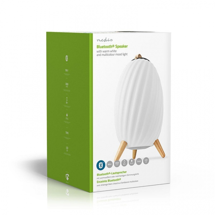 Nedis Bluetooth® Speaker with Mood Light | 6 hrs | Ambiance Design | 90 W | Mono | RGB / Warm White | IPX5 | Linkable | Grey / White