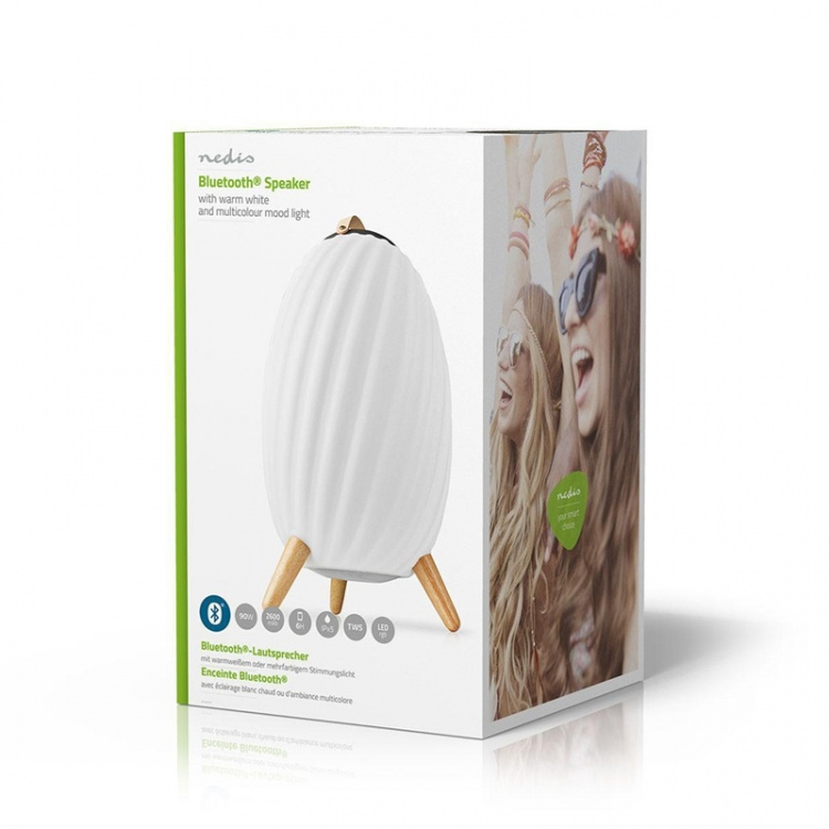 Nedis Bluetooth® Speaker with Mood Light | 6 hrs | Ambiance Design | 90 W | Mono | RGB / Warm White | IPX5 | Linkable | Grey / White