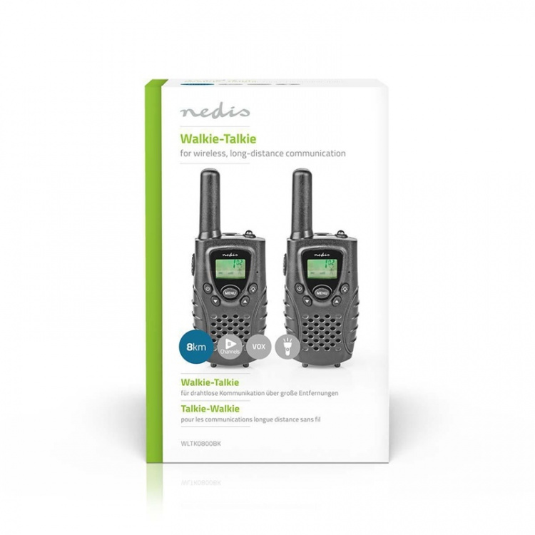 Nedis Walkie-Talkie Set | 2 Handsets | 8000 m | Number of frequency channels: 8 | PTT / VOX | 150 min | Headphone output | Black
