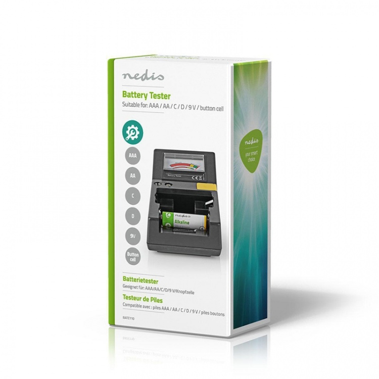 Nedis Battery Tester | 9V - AA - AAA - Button Cell - C - D | Black Nedis Battery Tester | 9V - AA - AAA - Button Cell - C - D | Black