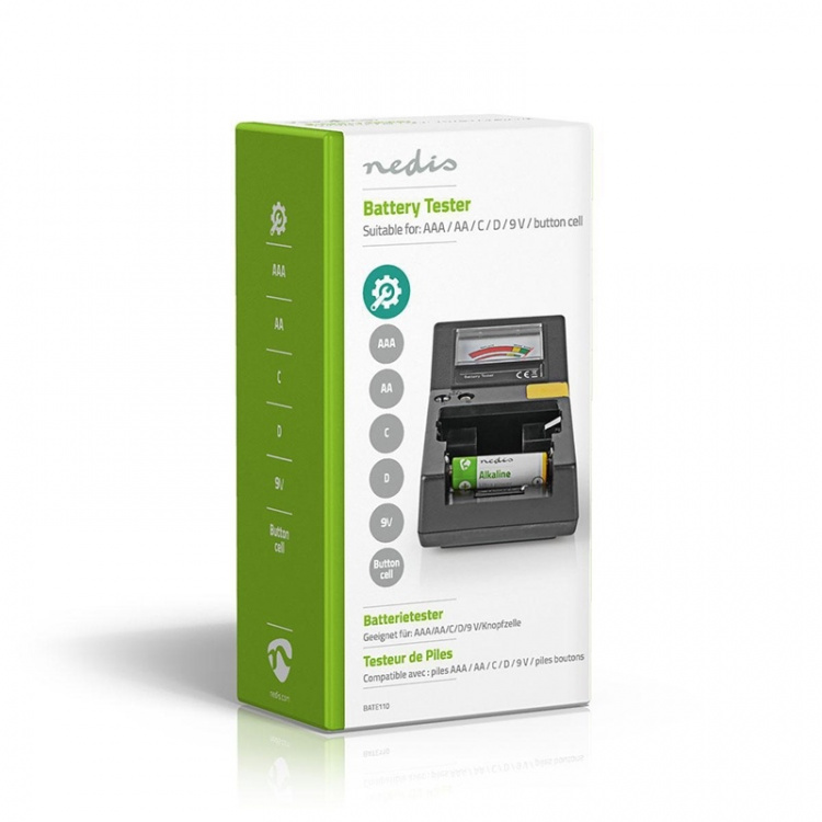 Nedis Battery Tester | 9V - AA - AAA - Button Cell - C - D | Black Nedis Battery Tester | 9V - AA - AAA - Button Cell - C - D | Black