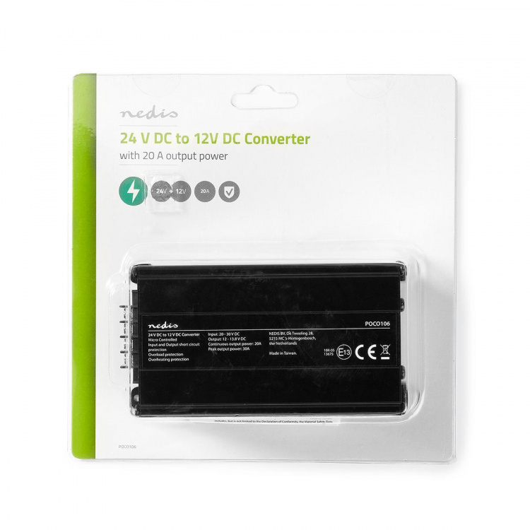 Nedis Power Converter | Car Powered | 24 V DC | 12 V DC | 240 W | Screw Terminal | Equipped with a fuse | Black