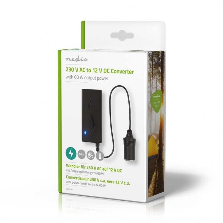 Nedis Power Converter | Mains Powered | 230 V AC 50 Hz | 12 V DC | 60 W | Plug with earth contact | Black