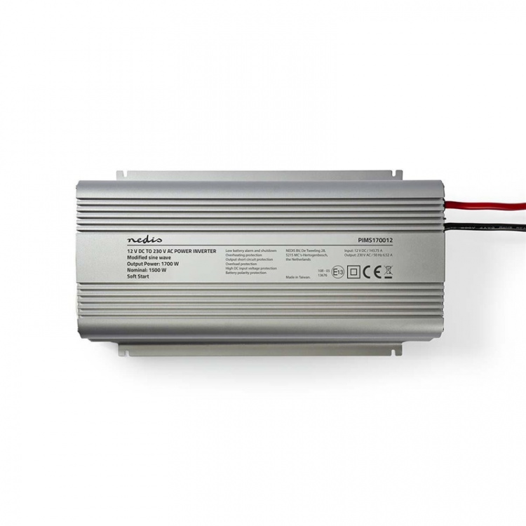 Nedis Power Inverter Modified Sine Wave | Input voltage: 12 V DC | Device power output connection(s): Type F (CEE 7/3) | 230 V AC 50 Hz | 1700 W | Peak power output: 3000 W | Screw Terminal | Silver