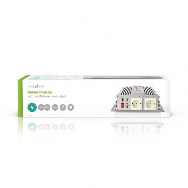 Nedis Power Inverter Modified Sine Wave | Input voltage: 12 V DC | Device power output connection(s): Type F (CEE 7/3) | 230 V AC 50 Hz | 1700 W | Peak power output: 3000 W | Screw Terminal | Silver
