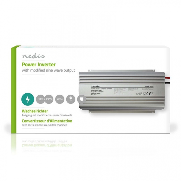 Nedis Power Inverter Modified Sine Wave | Input voltage: 12 V DC | Device power output connection(s): Type F (CEE 7/3) | 230 V AC 50 Hz | 1700 W | Peak power output: 3000 W | Screw Terminal | Silver