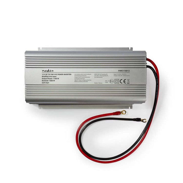 Nedis Power Inverter Modified Sine Wave | Input voltage: 12 V DC | Device power output connection(s): Type F (CEE 7/3) | 230 V AC 50 Hz | 1700 W | Peak power output: 3000 W | Screw Terminal | Silver